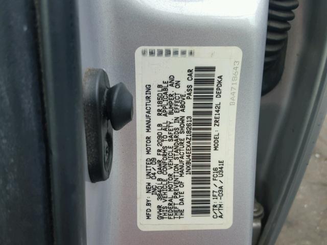 1NXBU4EEXAZ182613 - 2010 TOYOTA COROLLA BA SILVER photo 10