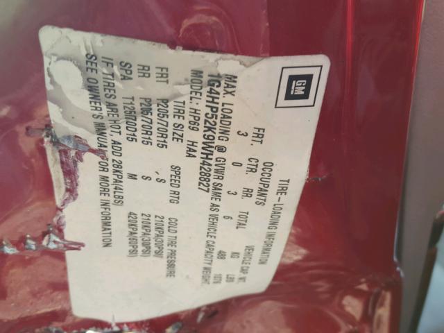 1G4HP52K9WH428827 - 1998 BUICK LESABRE CU RED photo 10