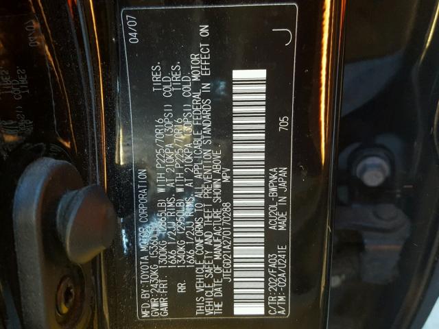 JTEGD21A270170288 - 2007 TOYOTA HIGHLANDER BLACK photo 10