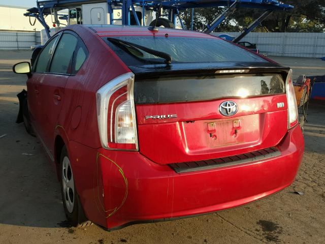 JTDKN3DU6C1562945 - 2012 TOYOTA PRIUS RED photo 3