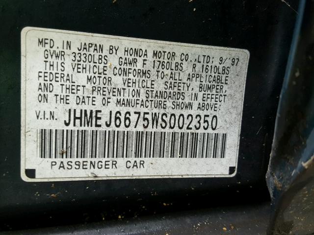 JHMEJ6675WS002350 - 1998 HONDA CIVIC LX GREEN photo 10