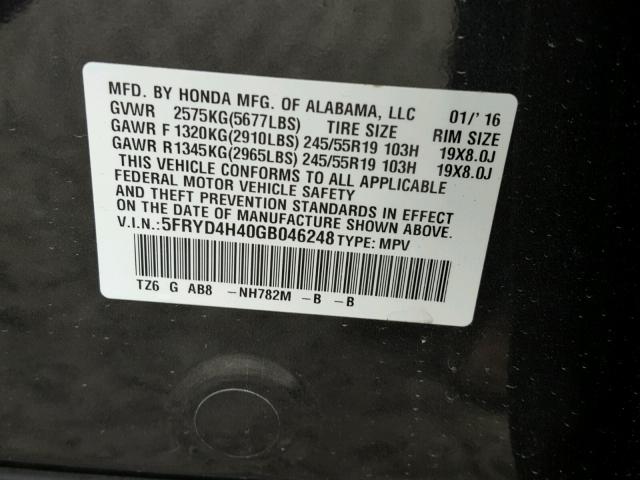 5FRYD4H40GB046248 - 2016 ACURA MDX TECHNO GRAY photo 10