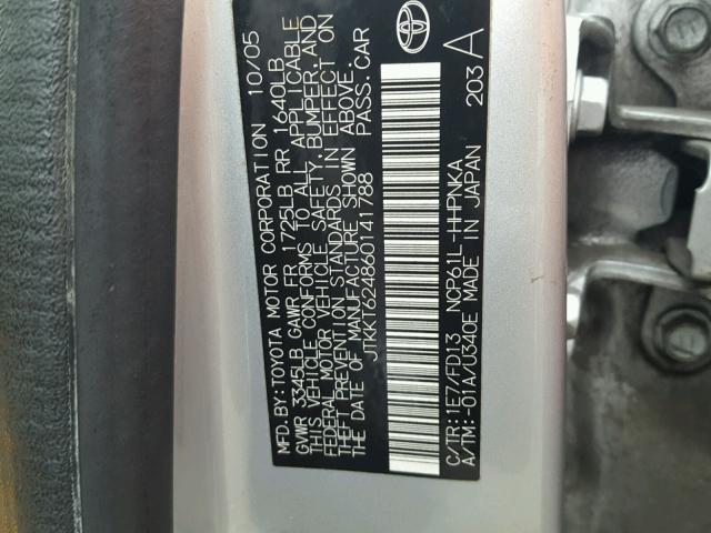 JTKKT624860141788 - 2006 TOYOTA SCION XA SILVER photo 10