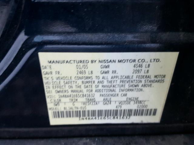 1N4BA41E65C841632 - 2005 NISSAN MAXIMA SE BLUE photo 10