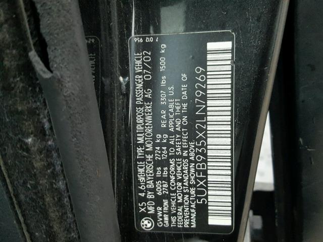 5UXFB935X2LN79269 - 2002 BMW X5 4.6IS BLACK photo 10