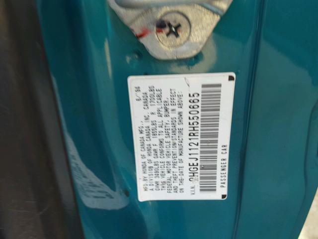 2HGEJ1121RH550665 - 1994 HONDA CIVIC EX 绿色 照片 10