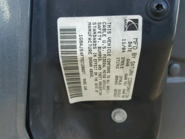 1G8AJ54F75Z130657 - 2005 SATURN ION LEVEL GRAY photo 10