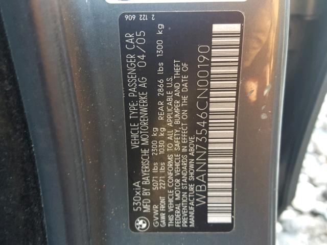 WBANN73546CN00190 - 2006 BMW 530 XIT GRAY photo 10
