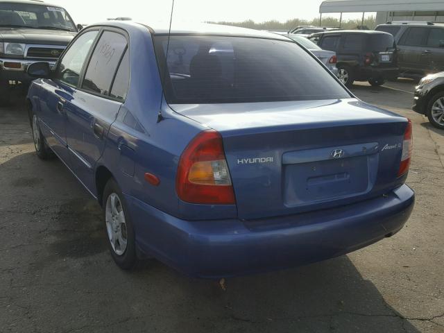 KMHCG45C82U292717 - 2002 HYUNDAI ACCENT GL BLUE photo 3