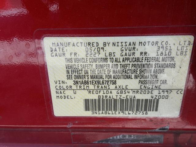 3N1AB61EX9L672758 - 2009 NISSAN SENTRA 2.0 RED photo 10