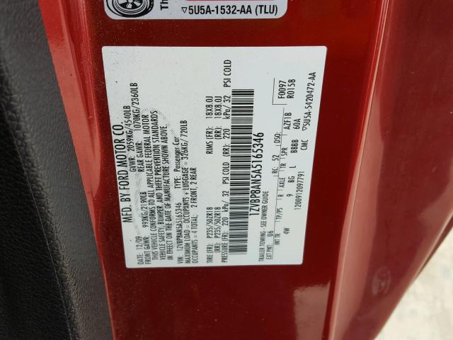 1ZVBP8AN5A5165346 - 2010 FORD MUSTANG RED photo 10