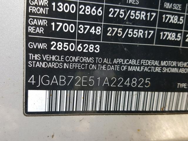 4JGAB72E51A224825 - 2001 MERCEDES-BENZ ML 430 银色 照片 10