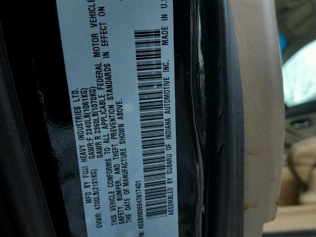 4S3BH806947617401 - 2004 SUBARU LEGACY OUT BLACK photo 10