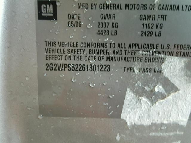 2G2WP552261301223 - 2006 PONTIAC GRAND PRIX SILVER photo 10