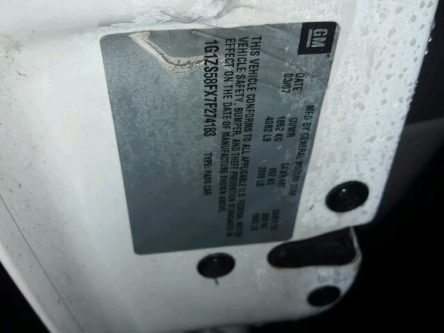 1G1ZS58FX7F274183 - 2007 CHEVROLET MALIBU LS WHITE photo 10