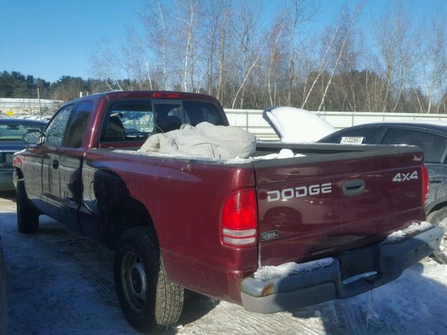 1B7GG22X71S317229 - 2001 DODGE DAKOTA MAROON photo 3