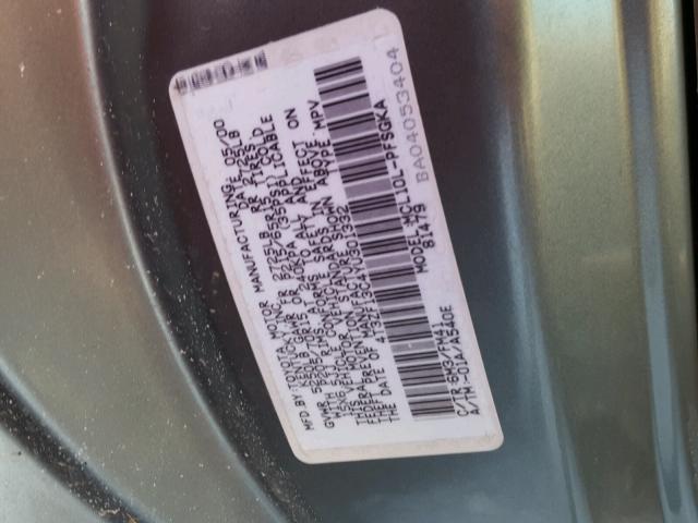 4T3ZF13C4YU301332 - 2000 TOYOTA SIENNA LE GRAY photo 10