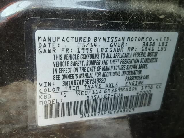 3N1AB7AP5EY248229 - 2014 NISSAN SENTRA S GRAY photo 10