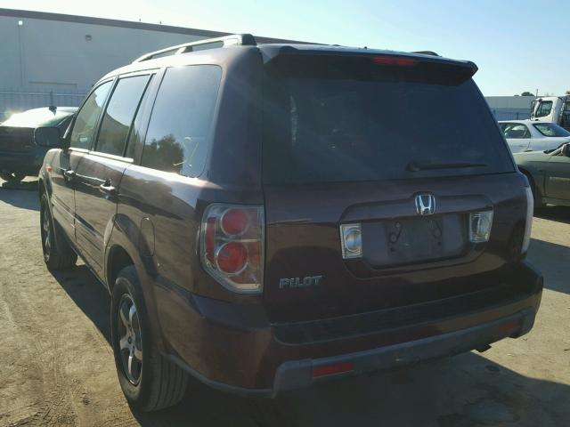 5FNYF28527B014247 - 2007 HONDA PILOT EXL BURGUNDY photo 3