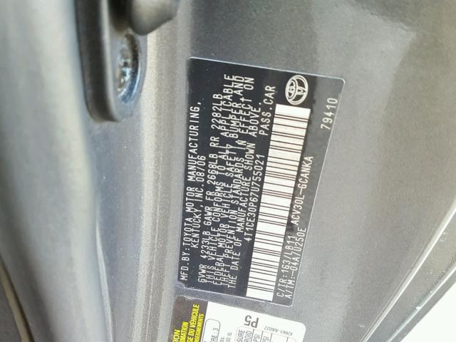 4T1CE30P67U755021 - 2007 TOYOTA CAMRY SOLA CHARCOAL photo 10