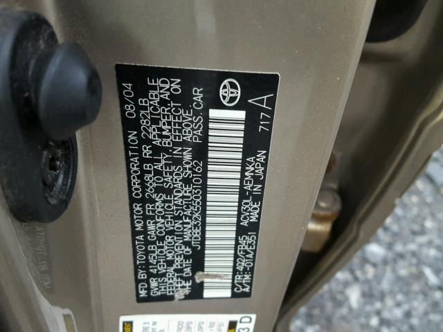 JTDBE32K550310162 - 2005 TOYOTA CAMRY LE GOLD photo 10