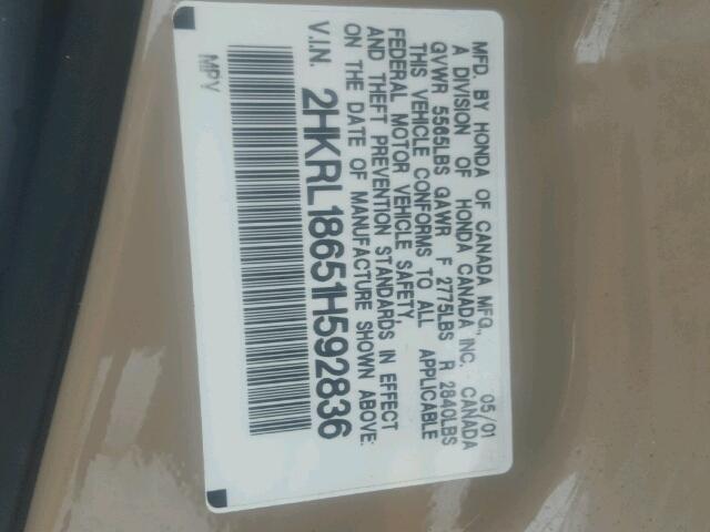 2HKRL18651H592836 - 2001 HONDA ODYSSEY EX GOLD photo 10