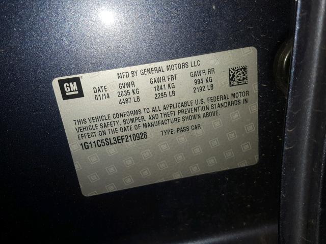 1G11C5SL3EF210928 - 2014 CHEVROLET MALIBU 1LT BLUE photo 10