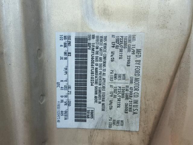 1FMYU60E6YUB10234 - 2000 FORD EXPLORER S GOLD photo 10