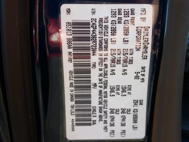 2C4GP44382R723044 - 2002 CHRYSLER TOWN & COU Mavi foto 10