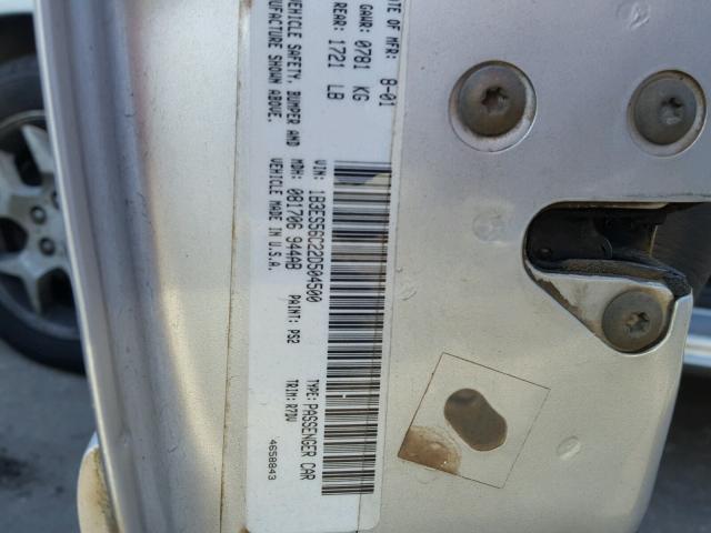 1B3ES56C22D504500 - 2002 DODGE NEON ES SILVER photo 10