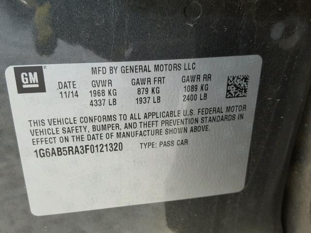 1G6AB5RA3F0121320 - 2015 CADILLAC ATS LUXURY CHARCOAL photo 10