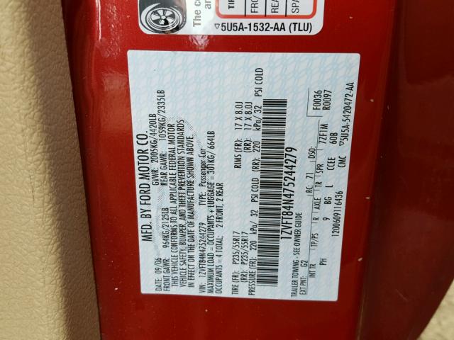 1ZVFT84N475244279 - 2007 FORD MUSTANG RED photo 10