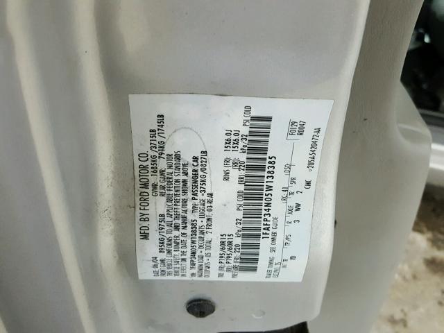 1FAFP34N05W138385 - 2005 FORD FOCUS ZX4 SILVER photo 10