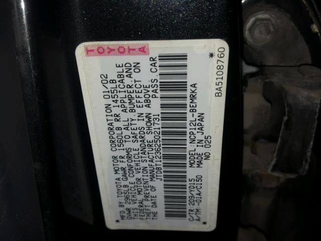 JTDBT123625021731 - 2002 TOYOTA ECHO BLACK photo 10