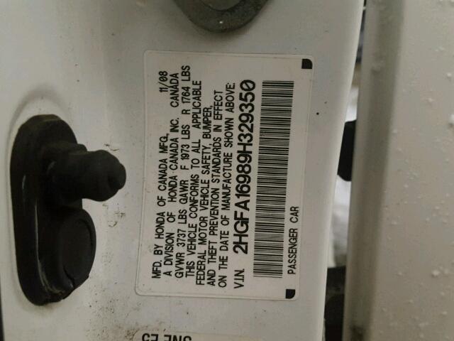 2HGFA16989H329350 - 2009 HONDA CIVIC EXL თეთრი ფოტო 10
