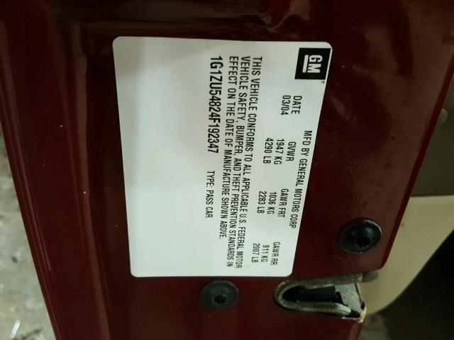 1G1ZU54824F192347 - 2004 CHEVROLET MALIBU LT MAROON photo 10