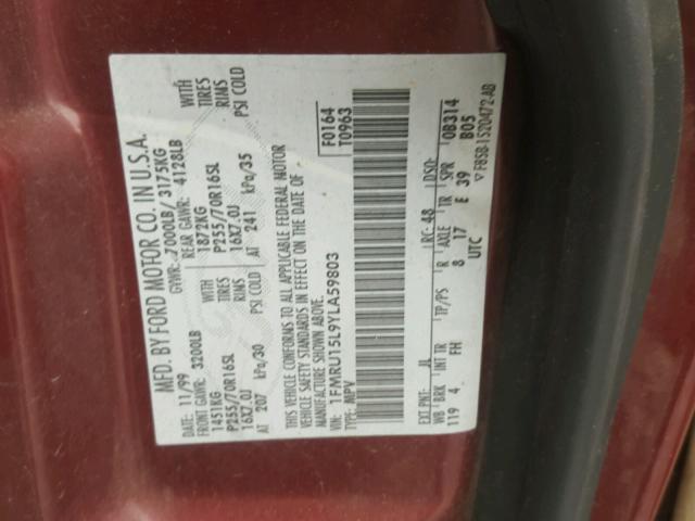 1FMRU15L9YLA59803 - 2000 FORD EXPEDITION BURGUNDY photo 10