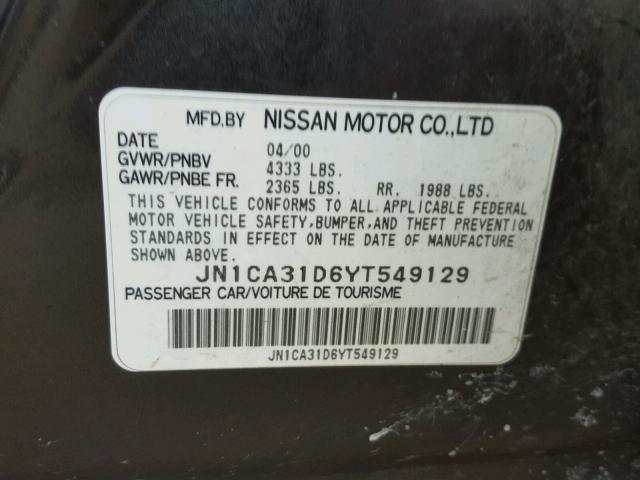 JN1CA31D6YT549129 - 2000 NISSAN MAXIMA GLE GRAY photo 10