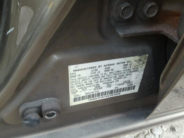 1N4DL01D1XC181506 - 1999 NISSAN ALTIMA XE TAN photo 10