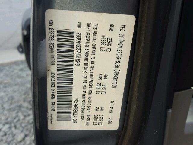 2B3KA43G57H601949 - 2007 DODGE CHARGER SE GRAY photo 10