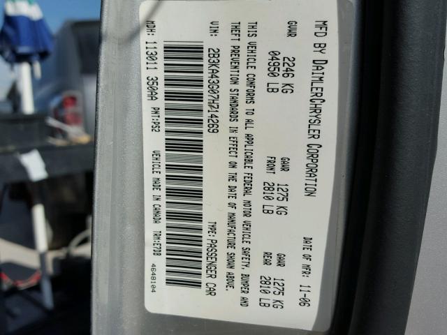 2B3KA43G07H714269 - 2007 DODGE CHARGER SE SILVER photo 10