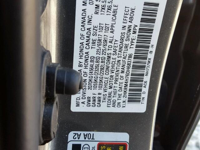 2HKRM4H76DH683786 - 2013 HONDA CR-V EXL GRAY photo 10