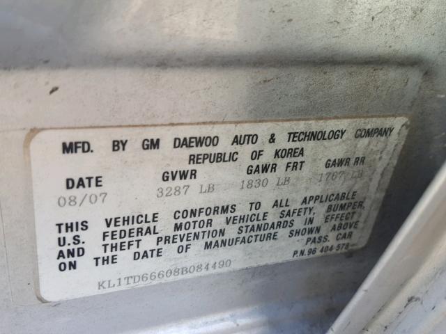 KL1TD66608B084490 - 2008 CHEVROLET AVEO BASE Gümüş foto 10
