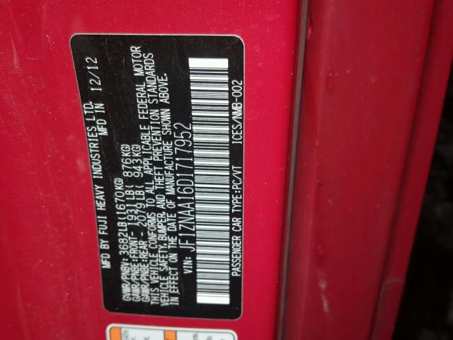 JF1ZNAA16D1717952 - 2013 TOYOTA SCION FR-S წითელი ფოტო 10