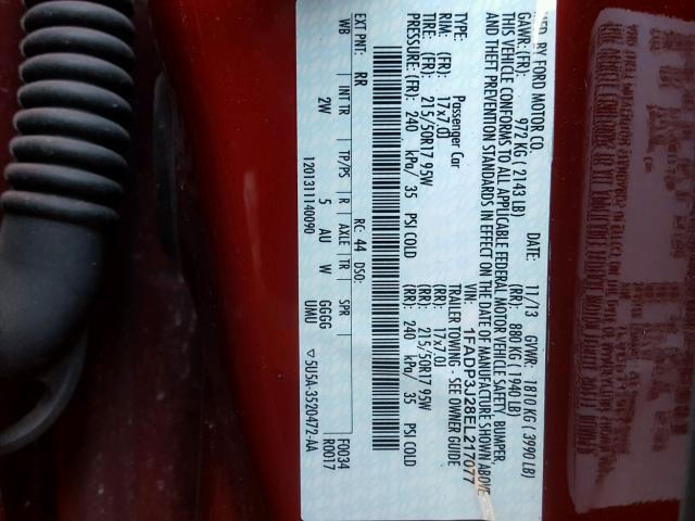 1FADP3J28EL217077 - 2014 FORD FOCUS TITA RED photo 10