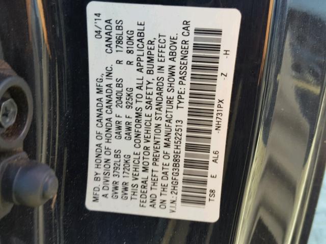 2HGFG3B89EH522513 - 2014 HONDA CIVIC EX შავი ფოტო 10