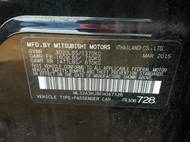 ML32A3HJ8FH047326 - 2015 MITSUBISHI MIRAGE DE BLACK photo 10