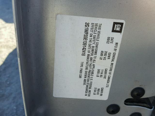 2G1WF55E139142418 - 2003 CHEVROLET IMPALA SILVER photo 10