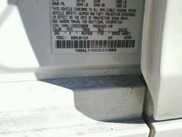 1N4AL11D93C220698 - 2003 NISSAN ALTIMA BAS WHITE photo 10