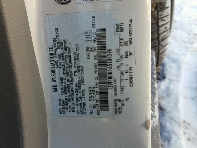 1ZVFT80N165104596 - 2006 FORD MUSTANG WHITE photo 10